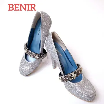 BENIR 브라이덜 슈즈 35 하이힐 라메 글리터 실버