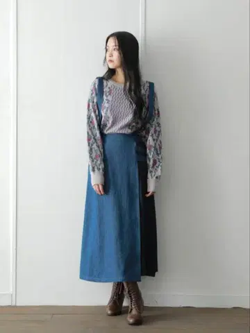 데님 서스펜더 롱 스커트 오샤레 워커 소말리아 프리 사이즈