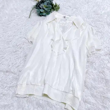 미쉘클랑] 블라우스 프릴 화이트 오피스 포멀 M 고품질