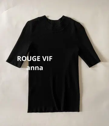 ROUGE VIF 블랙 반팔 리브 니트