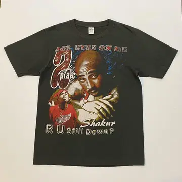 90s 2PAC 부트레그 양면 프린트 밴딩 티셔츠 싱글 스티치 블랙 L