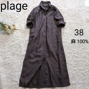 Plage 플라주 린넨 셔츠 원피스 브라운 맥시 세탁 가능 봄/여름/가을