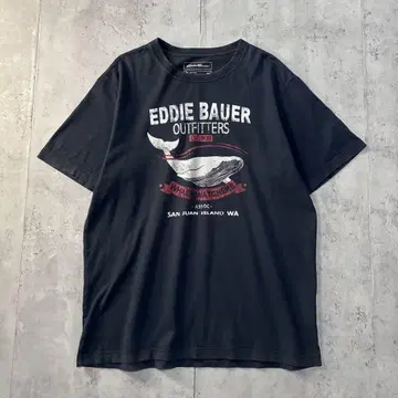 구제 의류 eddie bauer 반팔 티셔츠 고래 프린트 XL 블랙