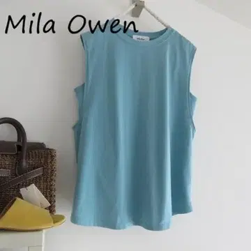 Mila Owen 미라 오웬 슬리브리스 스카이블루 티셔츠
