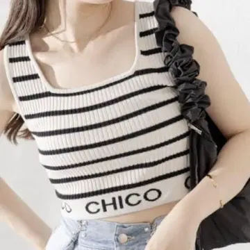 chico 밑단 로고 크롭 탱크탑