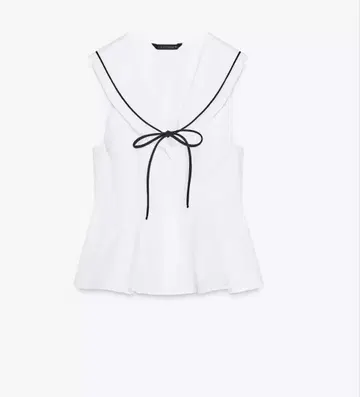 ZARA 수입 리본 타이 포플린 상의