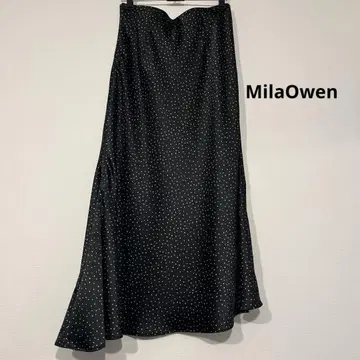 MilaOwen 미라 오웬 도트 무늬 롱 스커트 비대칭