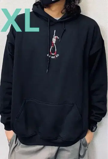 새상품급 남성용 후드티 XL 사이즈 켄나와 갱 악 블랙 자수 디자인