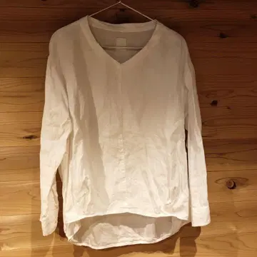 린넨 V넥 긴팔 셔츠 화이트