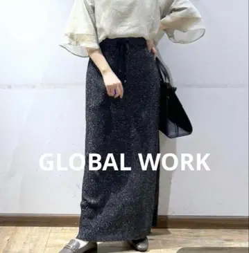 글로벌 워크 셀프 컷 리브 나로 스커트 라메 블랙 타이트 M
