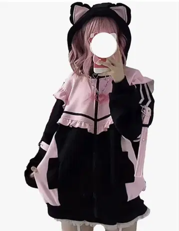 고양이 귀 후드티 지뢰 후드티 검은색 핑크