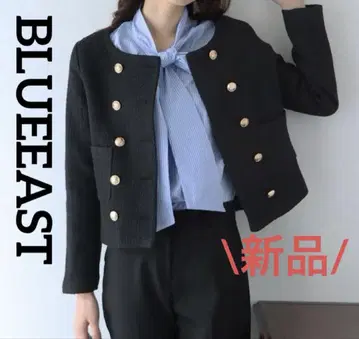 새상품 BLUEEAST 골드 버튼 트위드 자켓 노카라 L