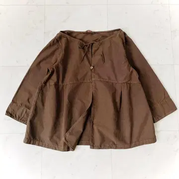 45R 7부 소매 블라우스 겉옷 코튼 브라운 자수
