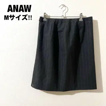 ANAW 무릎 기장 스커트 스트라이프 그레이 M 여성용 울