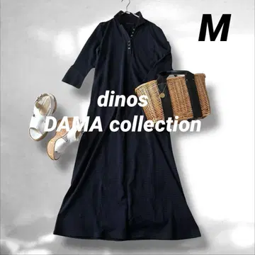 다마 컬렉션 피케 셔츠 A 라인 롱 원피스 네이비 M