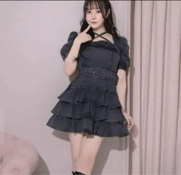 pium 티어드 프릴 미니 원피스 데님