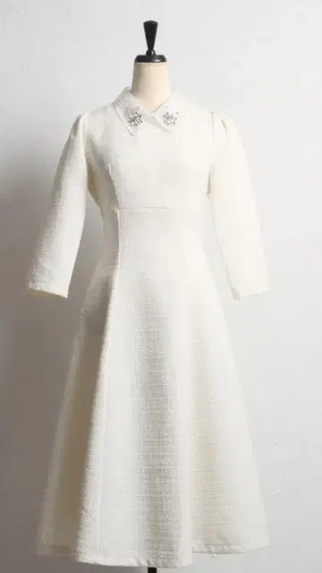 tocco closet 레이스 칼라 레이스업 트위드 원피스 화이트 롱