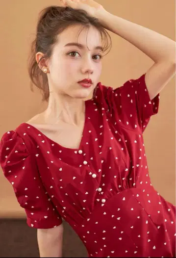 토코 클로젯 펄 장식 백 레이스업 하트 도트 원피스