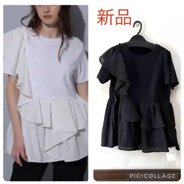 새상품 리랜드트루 프릴 콤비 페플럼 티셔츠