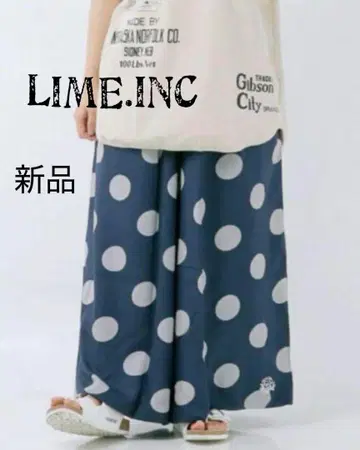 LIME.INC 와이드 팬츠 네이비 도트 리버서블