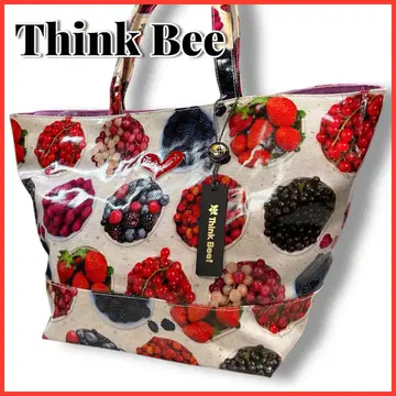 미사용품 Think Bee 싱크비 토트백 후르츠 화려한 무늬 화이트