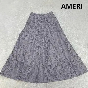 AMERI 플라워 레이스 스커트 플레어 롱 FREE 퍼플