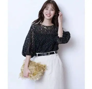 신상품 재즈 그리티 미니 부케 5부 소매 블라우스 블랙