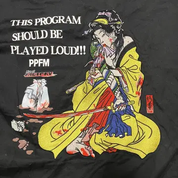 PPFM 반팔 셔츠 블랙 워크 셔츠 볼링 셔츠 일본풍 패턴 자수