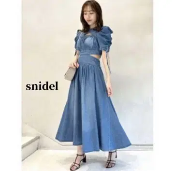 스나이델 데님 원피스풍 스위칭 데콜테 오픈 원피스