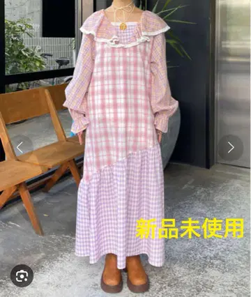 헬로 샌프란시스코 새상품 체크 무늬 롱 원피스 핑크
