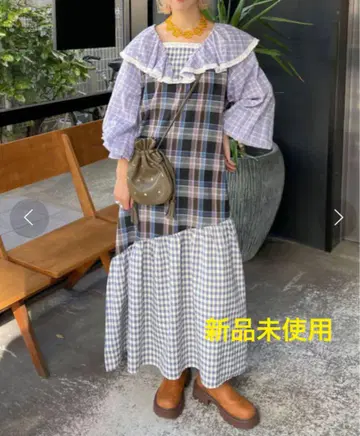 헬로 샌프란시스코 패치워크 체크 롱 원피스