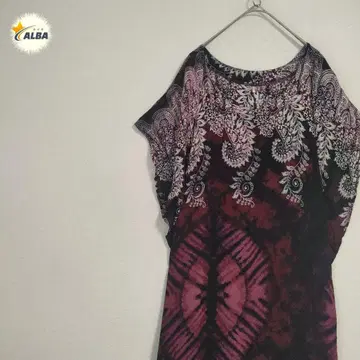 원피스 페이즐리 무늬 타이다이 염색 에스닉 무늬 네이티브 보라색 퍼플