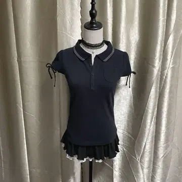 아디다스 카라 부착 티셔츠 소매 리본 라메 라인 페어리 그런지