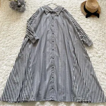 And Couture/앙데팡당 멀티 스트라이프 패턴 셔츠 원피스
