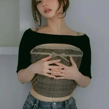 정품 M ANDMARY Rimma 체크 세트 탑 베이지