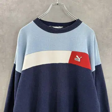 80s 빈티지 PUMA 푸마 스웨트 셔츠 L 상당 네이비