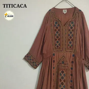 TITICACA 티티카카 원피스 자수 에스닉 무늬 네이티브 브라운