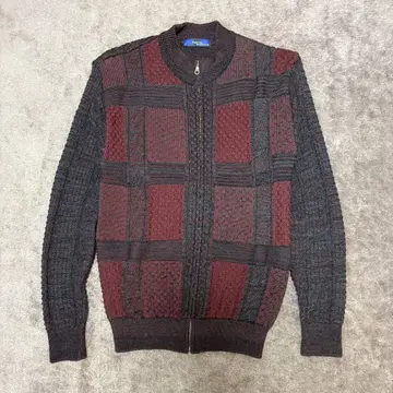 00's 빈티지 체크 무늬 집업 니트 아카이브 그런지