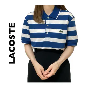 LACOSTE 피케 셔츠 보더 원포인트 자수 로고 일본제