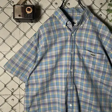 CHEMISE LACOSTE 라코스테 체크 반팔 셔츠 로고 자수