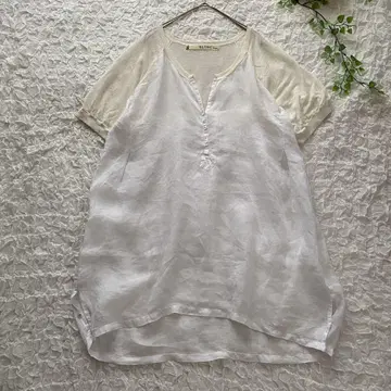 BLANC basque 린넨 이소재 절개 블라우스 썸머 니트