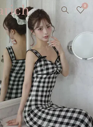 깅엄 자카드 니트 롱 원피스