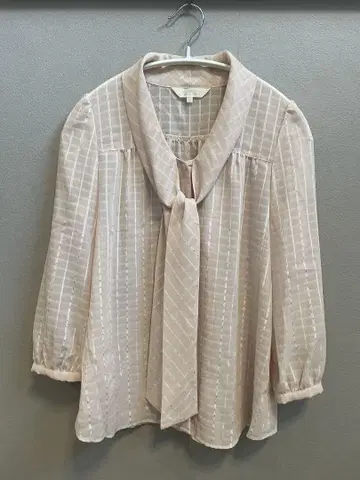 쿠미교쿠 핑크 체크 무늬 리본 포함 블라우스