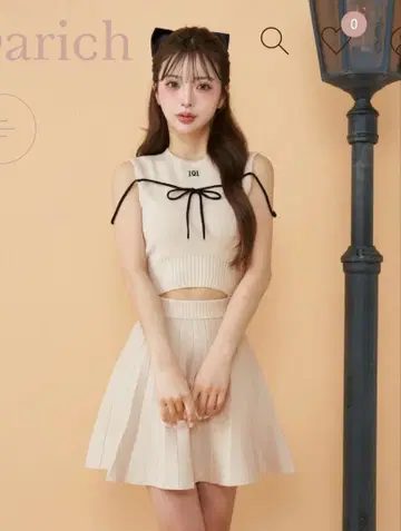 허리 오픈 스트링 니트 미니 원피스