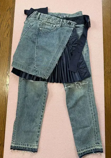 사카이 데님 플리츠 스커트 콤비 팬츠