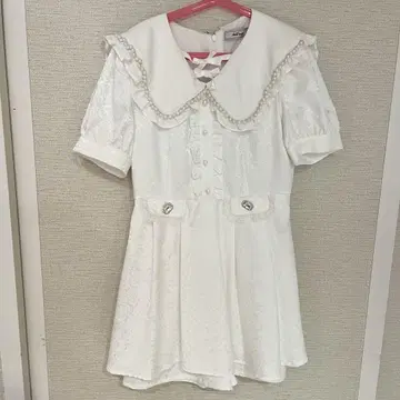 앙크루즈 앙크루즈 더블 쁘띠 리본 콤비네존 화이트