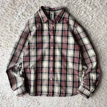 새상품급 MHL yarn dye cotton check 셔츠 2 보르도