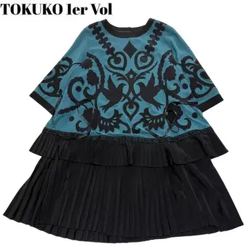 미사용 택 포함 TOKUKO 1er Vol 셋업 플리츠 A 라인