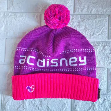 디즈니 미즈노 콜라보 니트 모자 폼폼 미키 핑크 보라색 퍼플