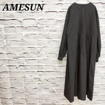 R4700 AMESUN 긴팔 셔츠 원피스 밴드 카라 코튼 혼방 블랙